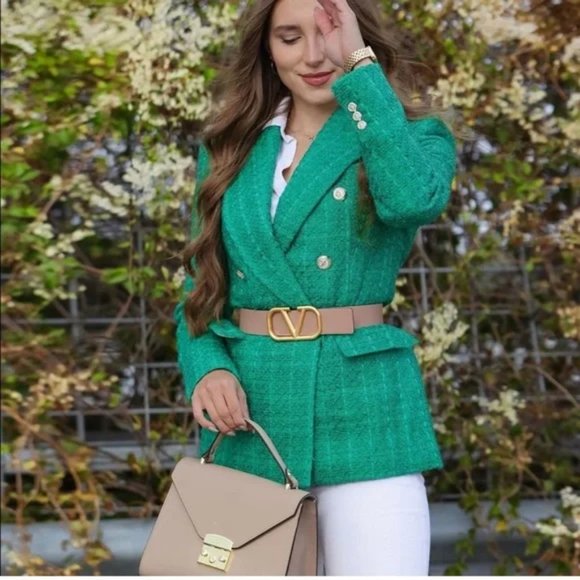 ZARA Balmain Style Double Breasted Blazer Textured Green - Picture 1 of 15